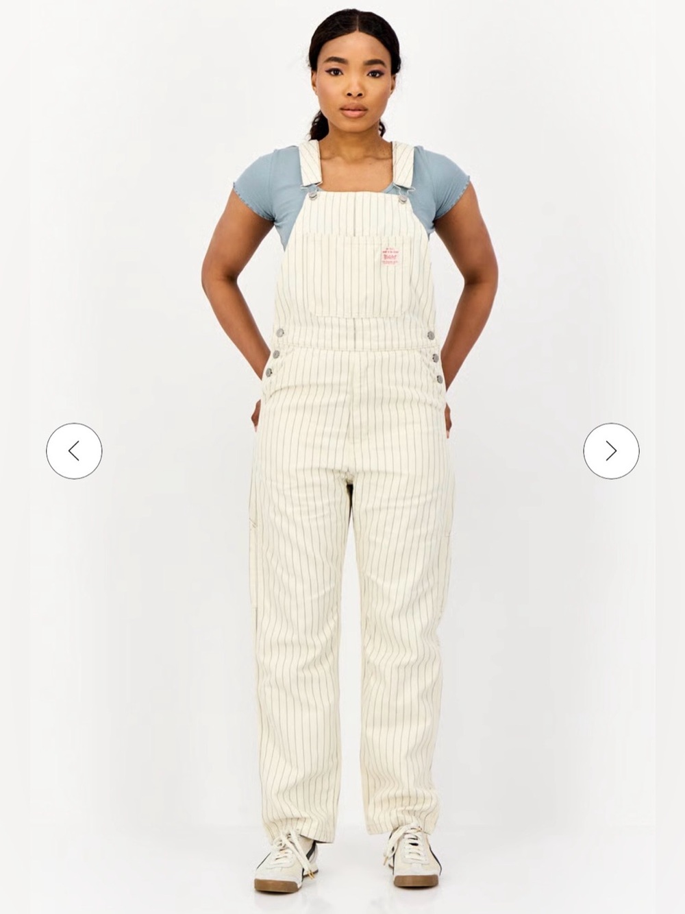 Levi's Cream Pinstripe Carpenter Overalls. Size medium